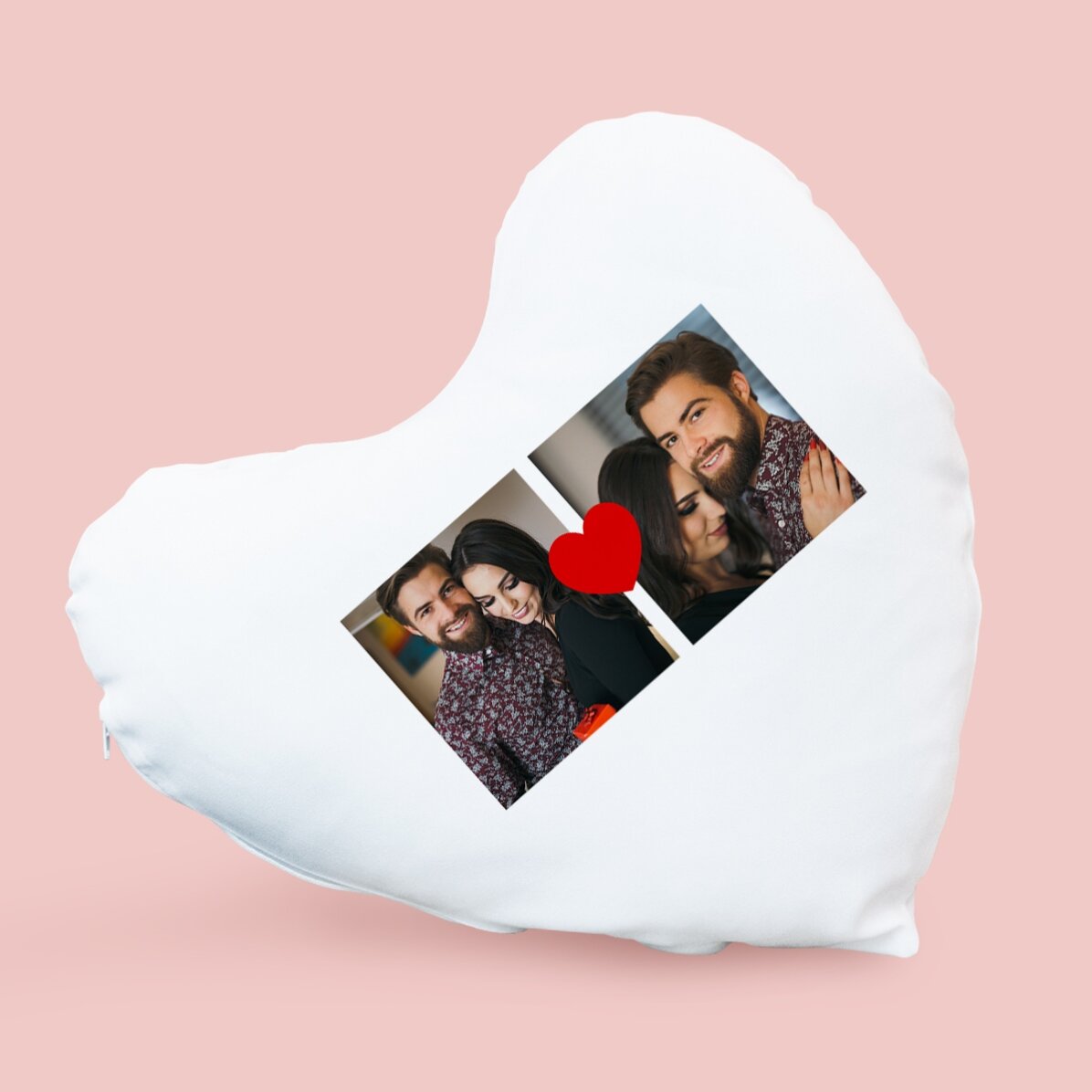 Personalizovaný polštář ve tvaru srdce se dvěma fotografiemi