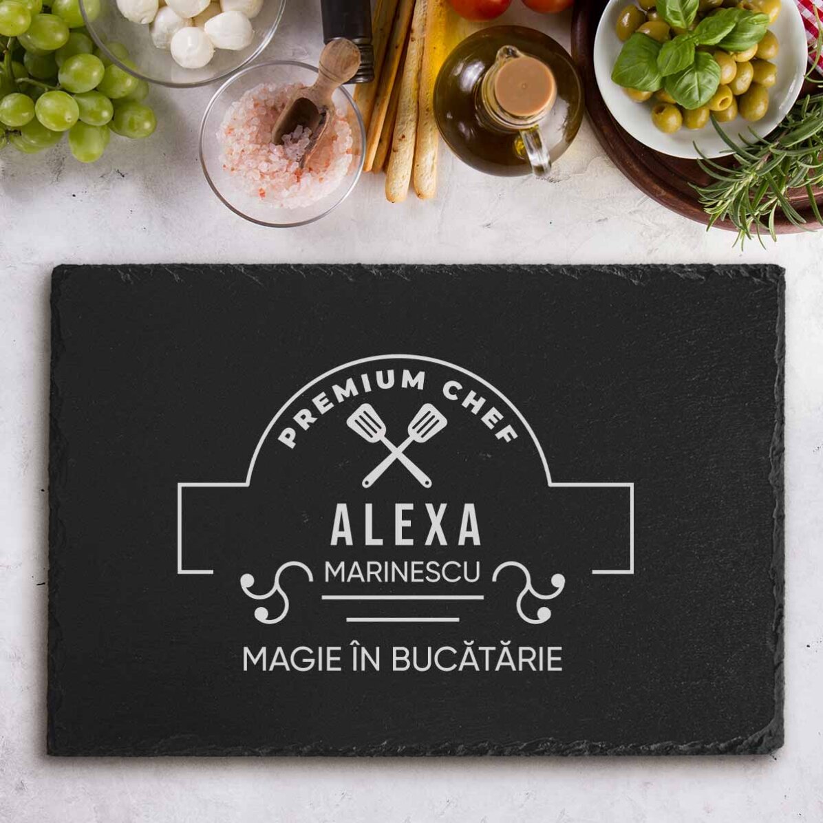 Břidlicová deska s vlastním gravírovaným textem – Premium Chef