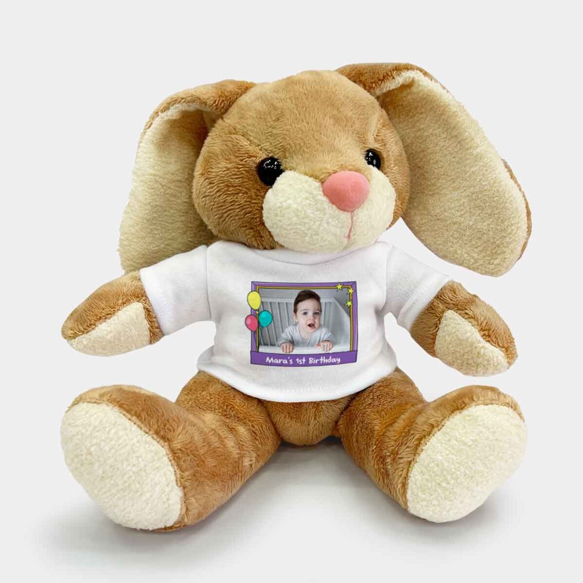 Navíc personalizovaný zajíček s fotkou a nápisem – Všechno nejlepší k narozeninám, prcku!