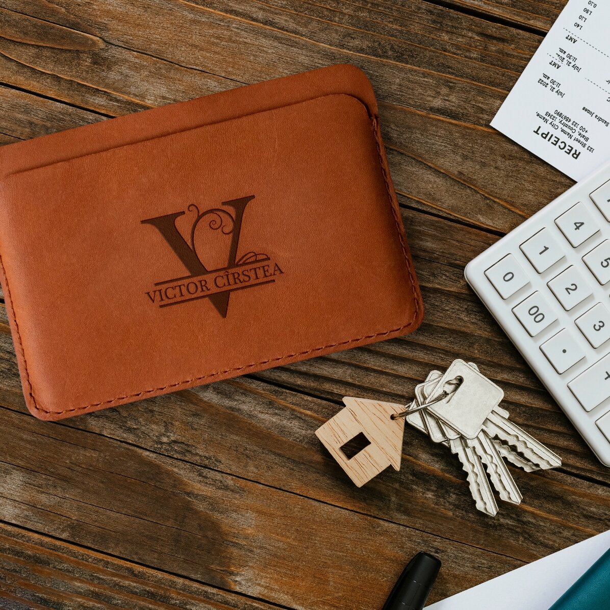 Kožená peněženka s iniciálami a jménem na míru