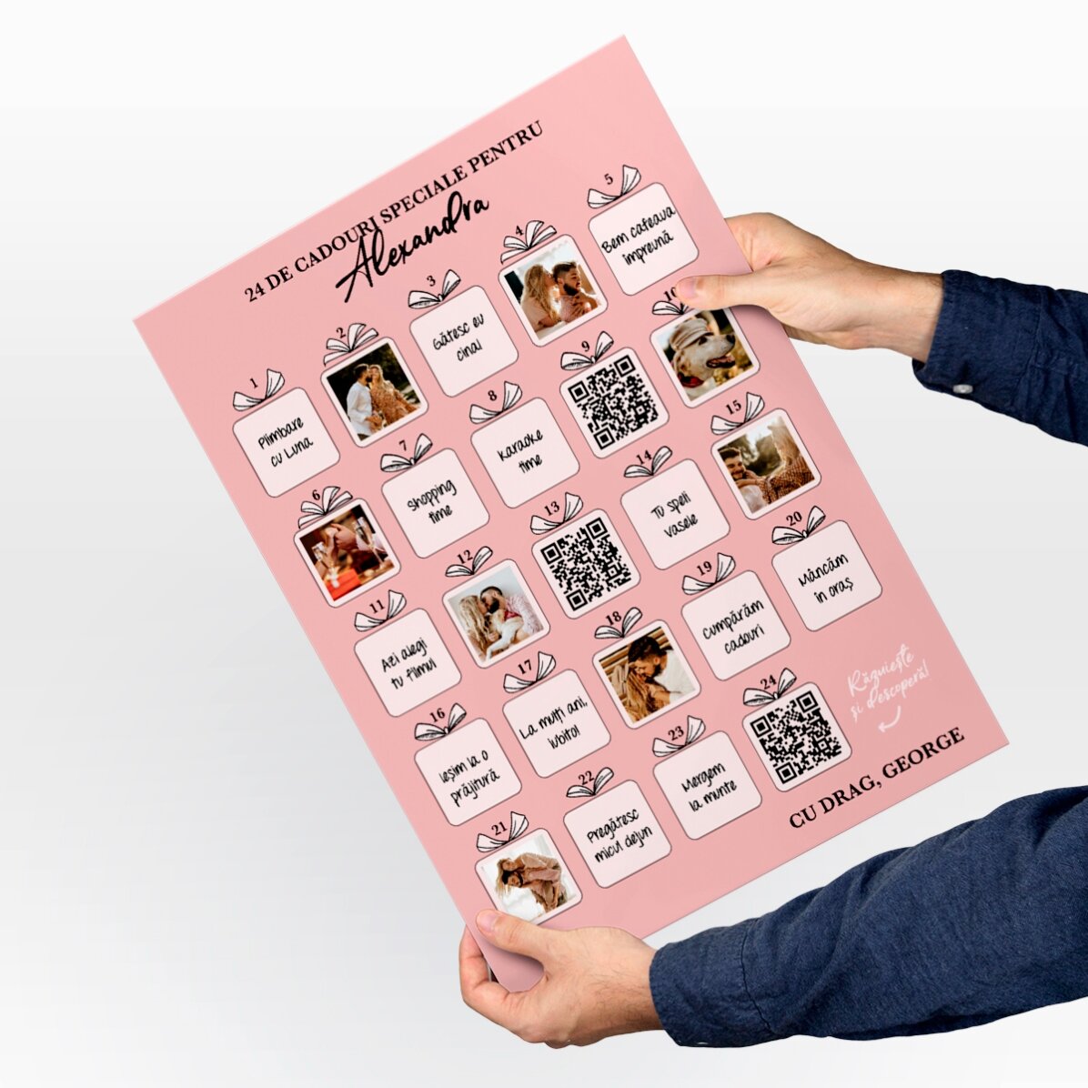 Personalizovaný adventní plakát k vybarvení s fotografiemi, vzkazem a QR kódem