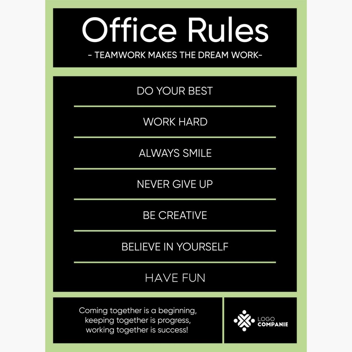 Personalised poster with text and logo - Office Rules