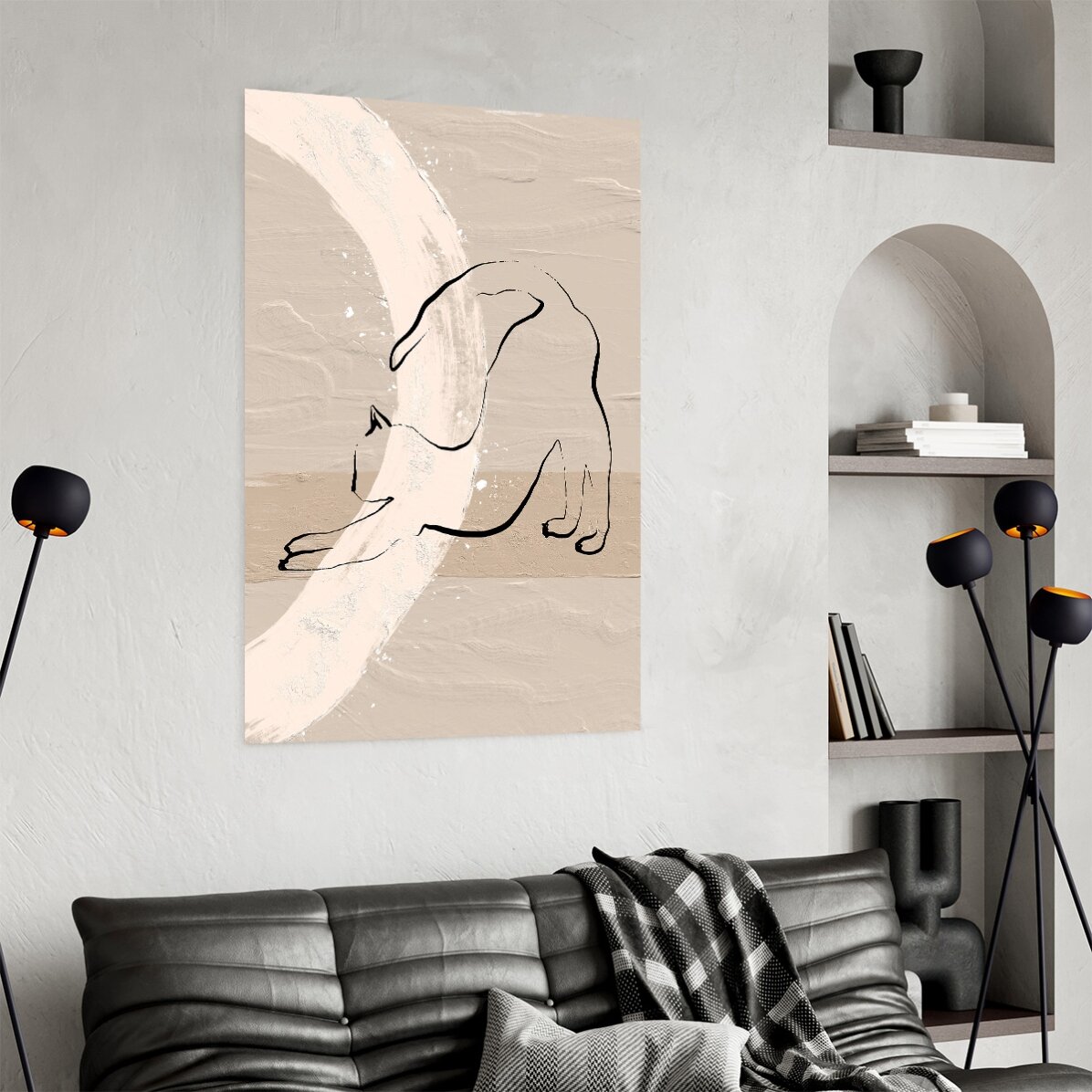 Minimalist line art cat poster
