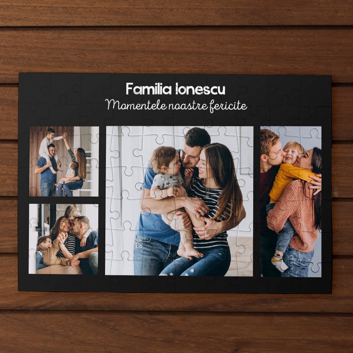 Personalizované puzzle se 4 fotografiemi a textem, 28 × 19 cm