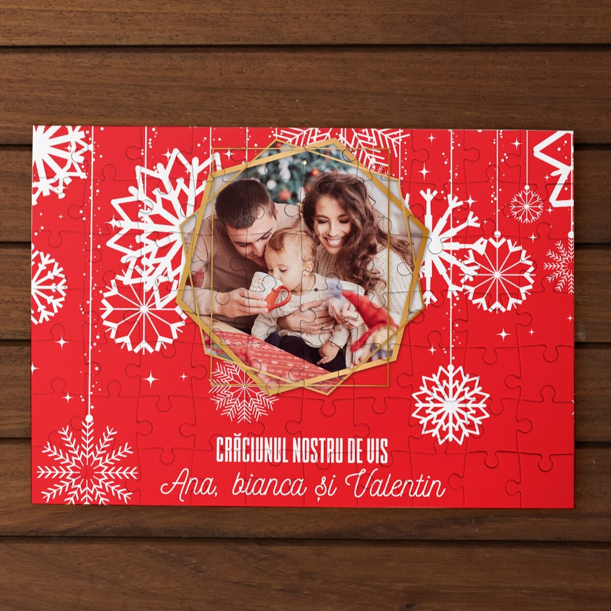 Personalizované puzzle s fotografií a textem, 28 × 19 cm – Naše Vánoce