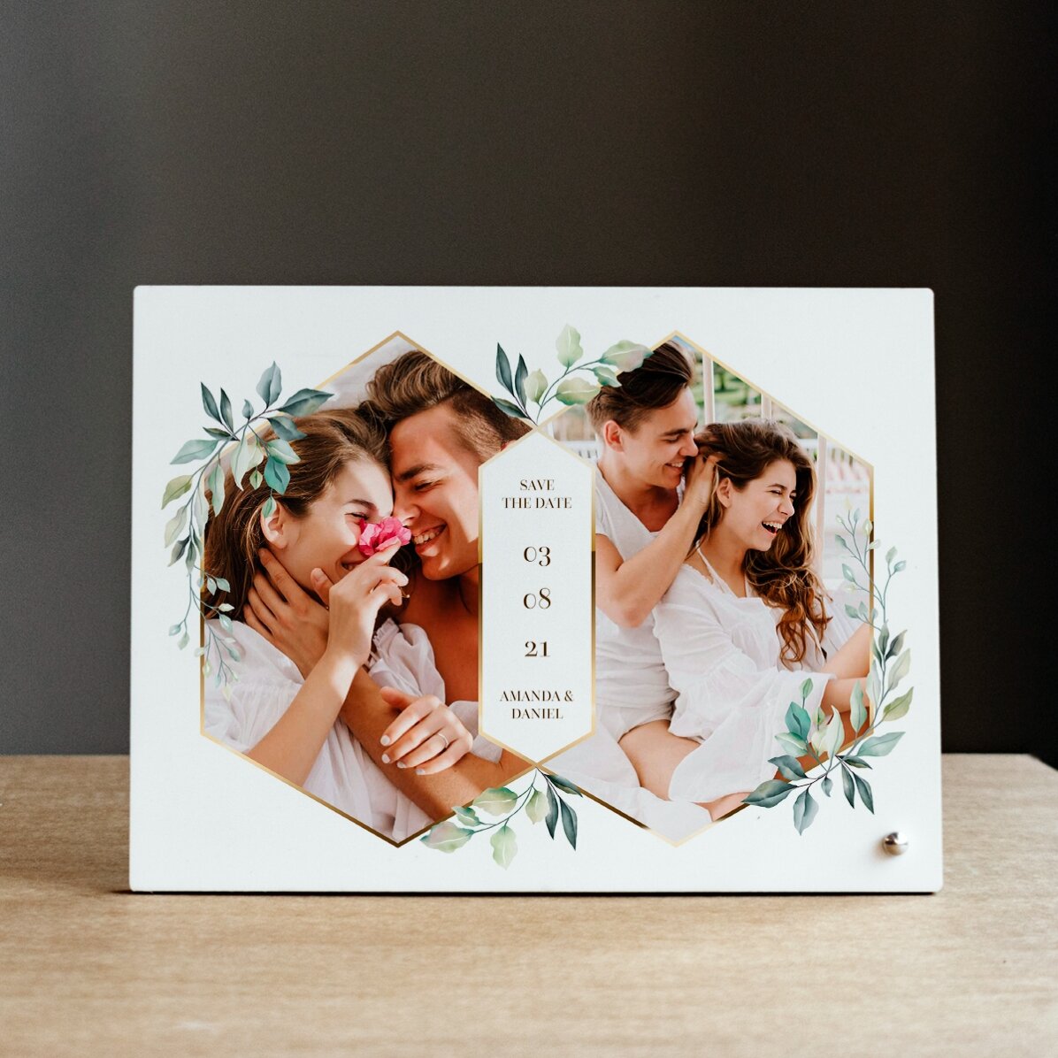 Personalizovaný stolní fotorámeček se 2 fotografiemi a textem – Svatba