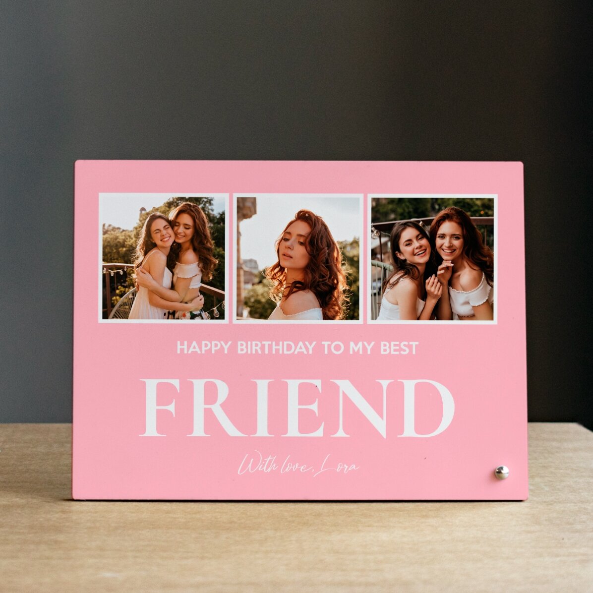 Personalizovaný stolní fotorámeček se 3 fotografiemi a textem – With love