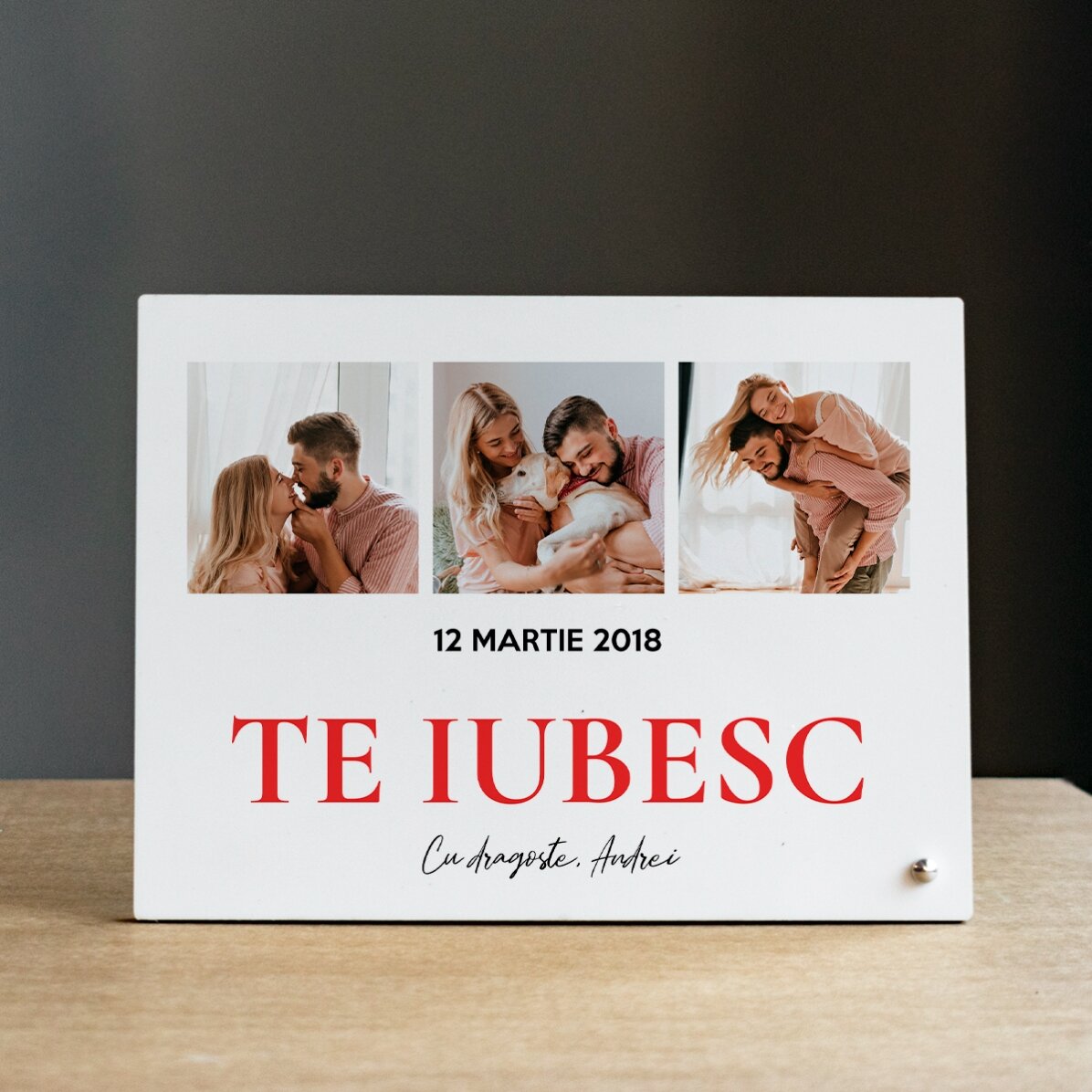 Personalizovaný stolní fotorámeček se 3 fotografiemi a textem – With love