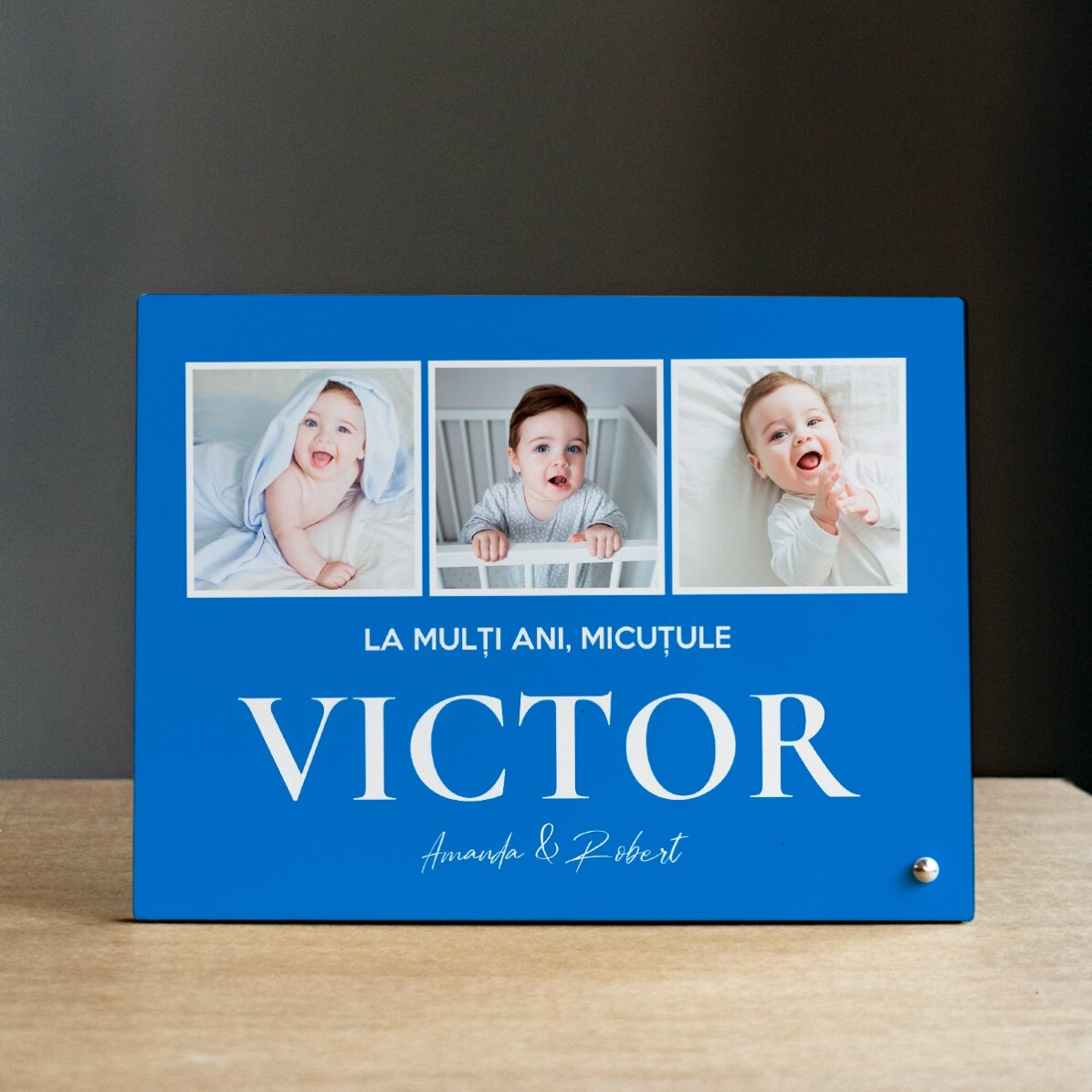 Personalizovaný stolní fotorámeček se 3 fotografiemi a textem – With love
