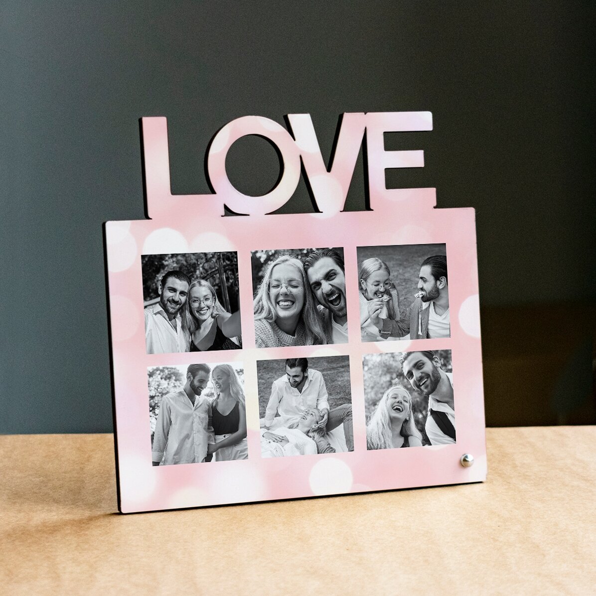 Personalizovaný stolní fotorámeček na 6 fotografií – model LOVE