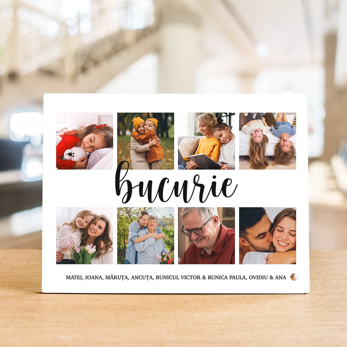 Personalizovaný stolní fotorámeček s 8 fotografiemi a textem – Radost