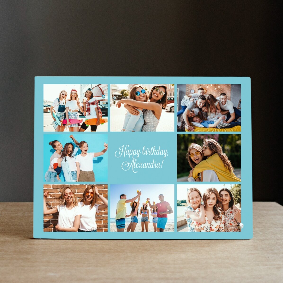Personalizovaný stolní fotorámeček s 8 fotografiemi a textem – Happily Ever After
