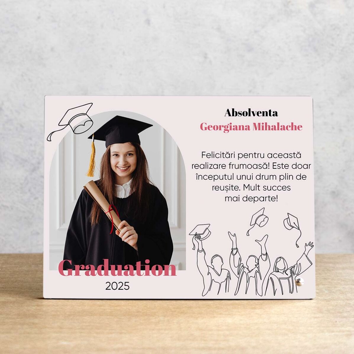 Personalizovaný stolní fotorámeček s fotografií a vzkazem – Absolventka