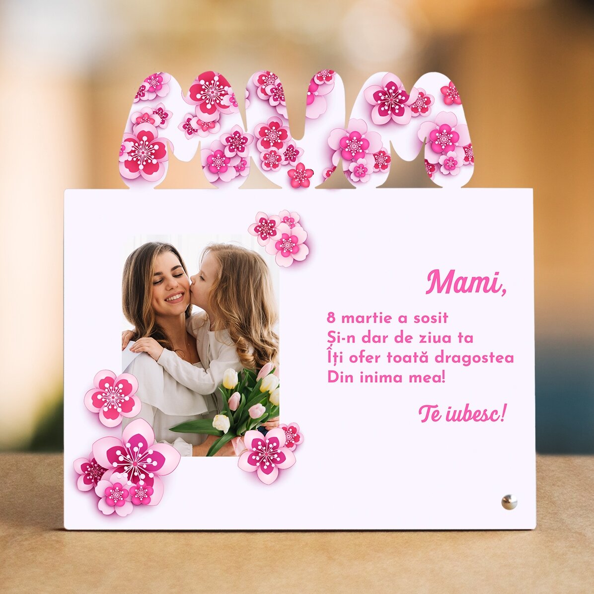 Personalizovaný stolní fotorámeček s fotografií a textem – 8. března