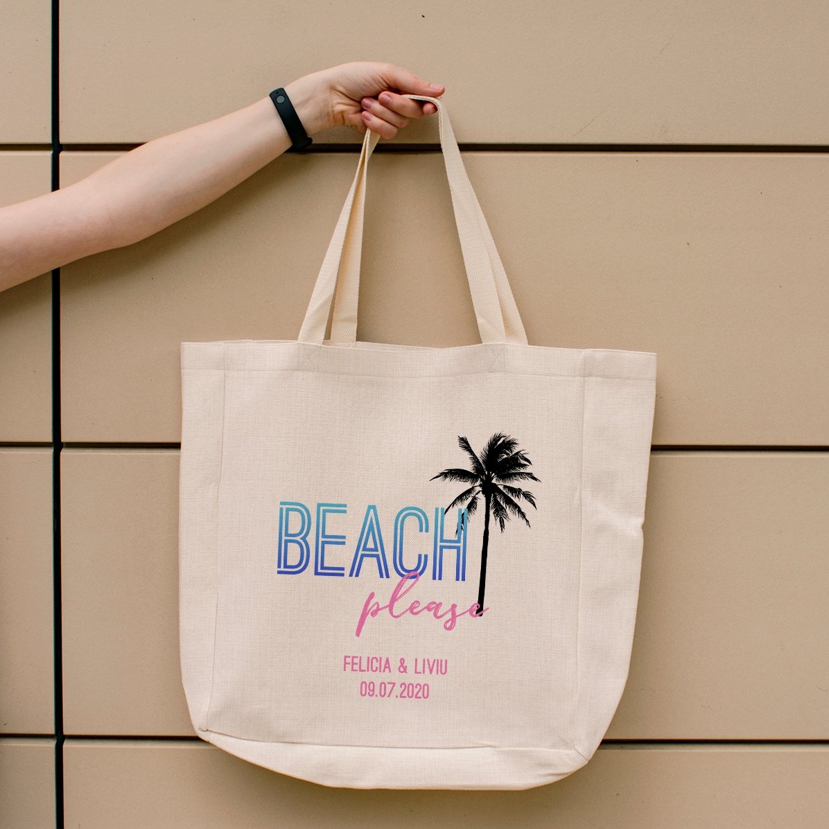 Plážová taška s vlastním nápisem – Beach please