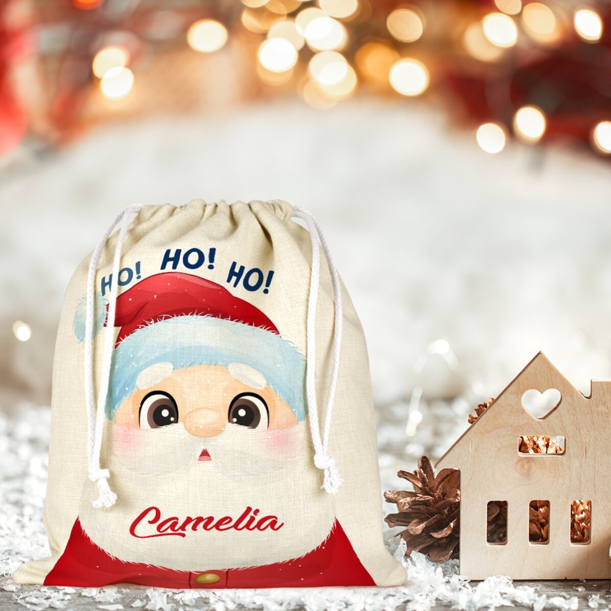 Středně velká dárková taška s osobním jménem – Santa Claus