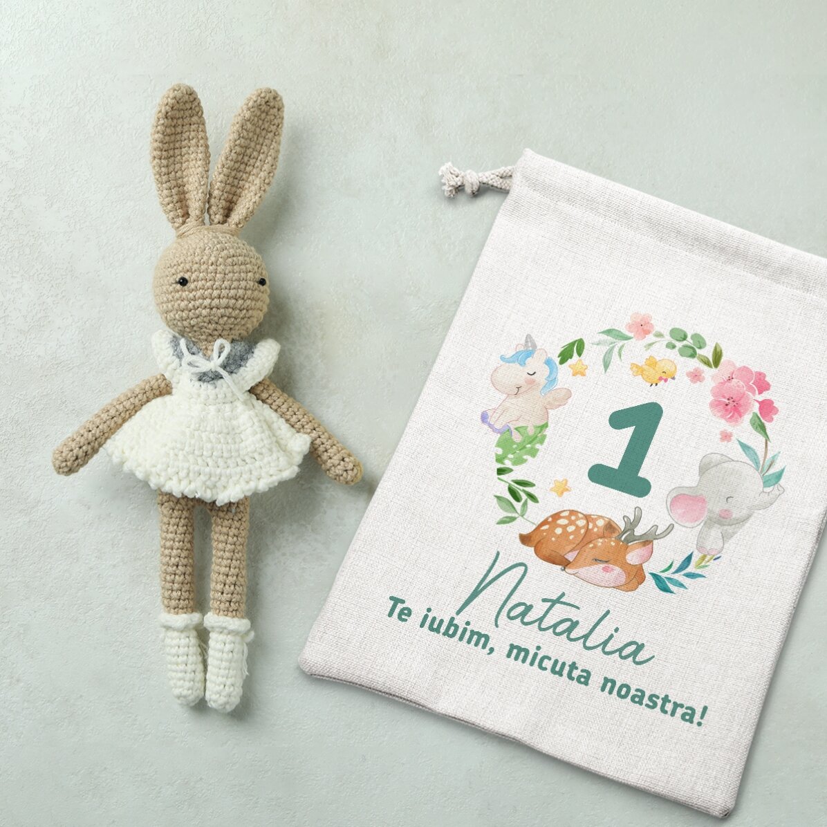 Malý dárkový sáček s osobním nápisem – „Happy birthday, little one!“