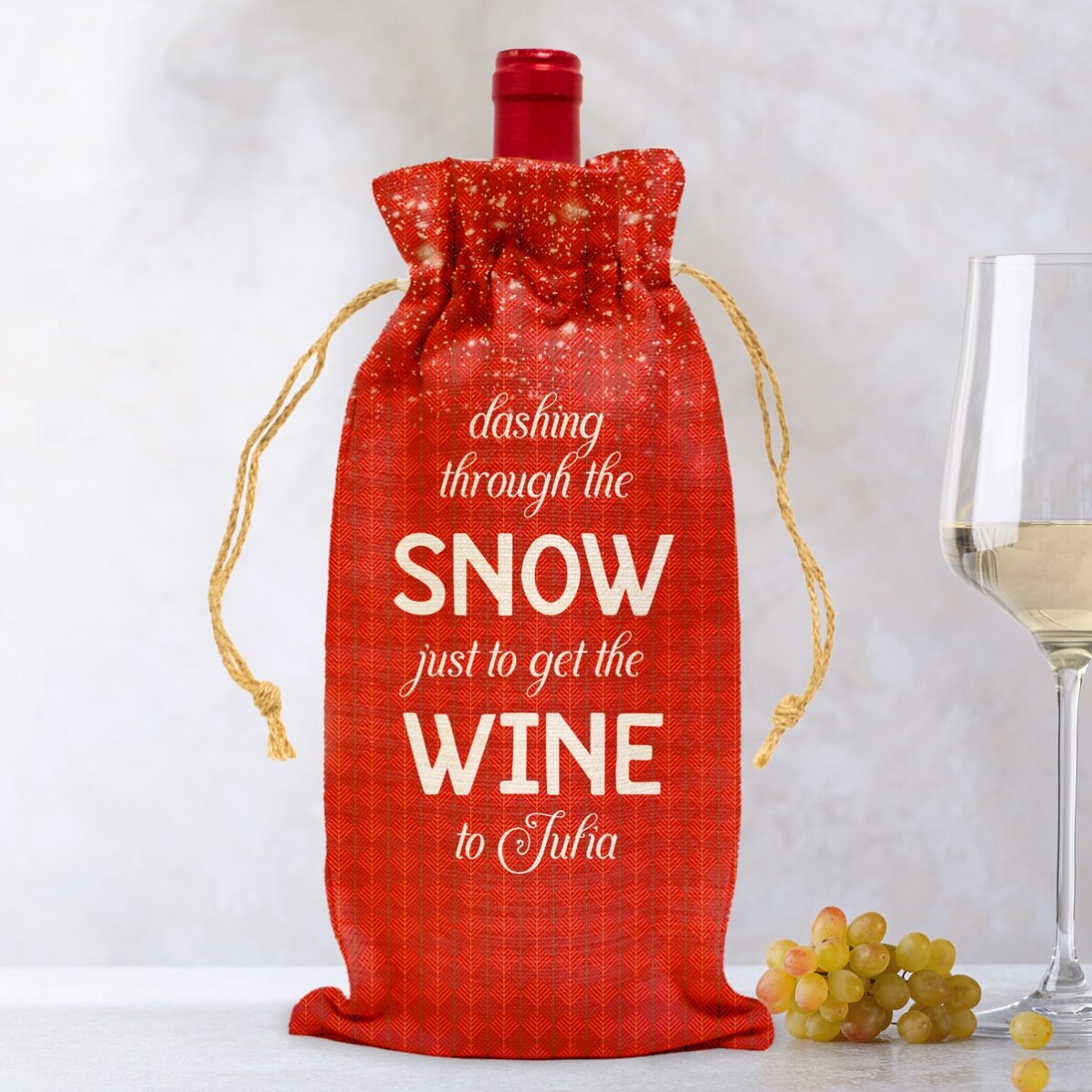 Personalizovaná taštička na láhev vína – Dashing through the snow