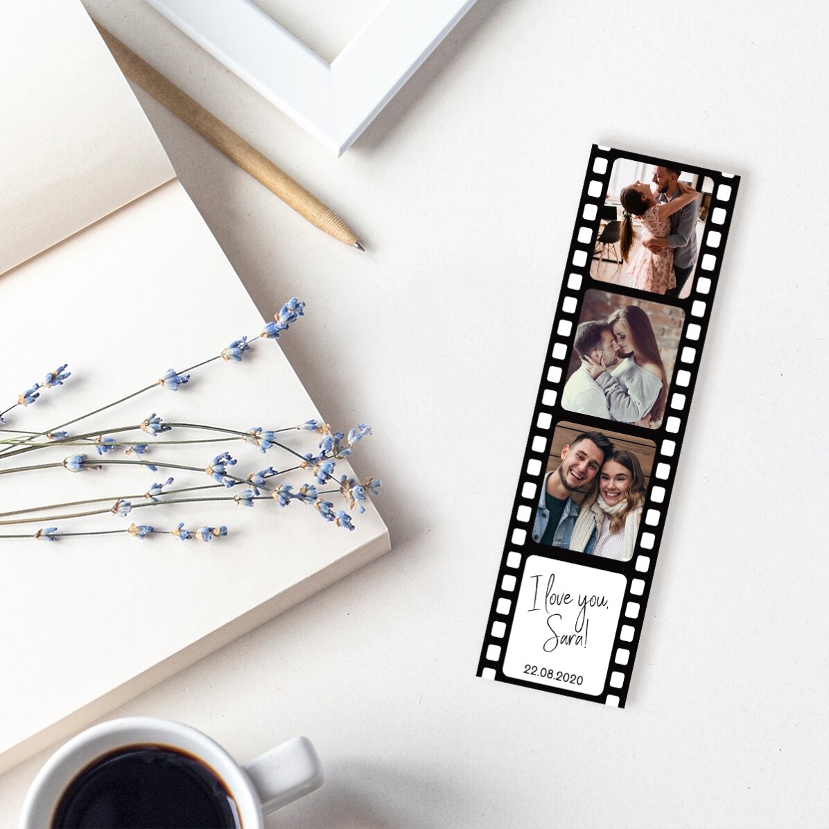 Personalizovaná záložka se 3 fotografiemi a textem – Náš příběh