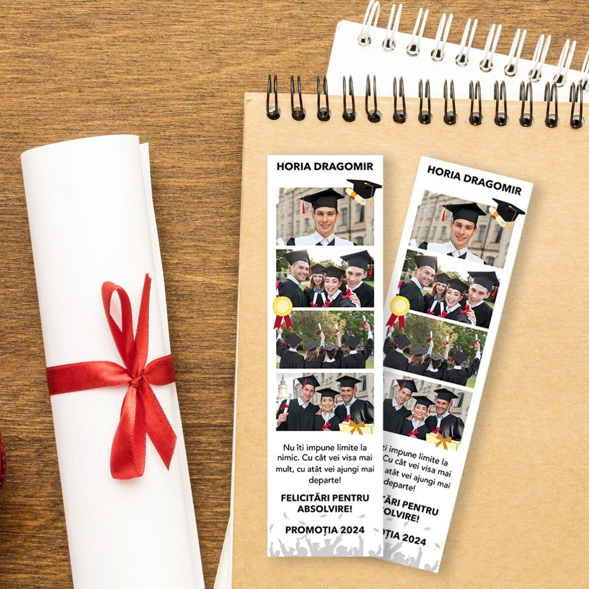 Personalizovaná záložka se 4 fotografiemi a textem – Promoce