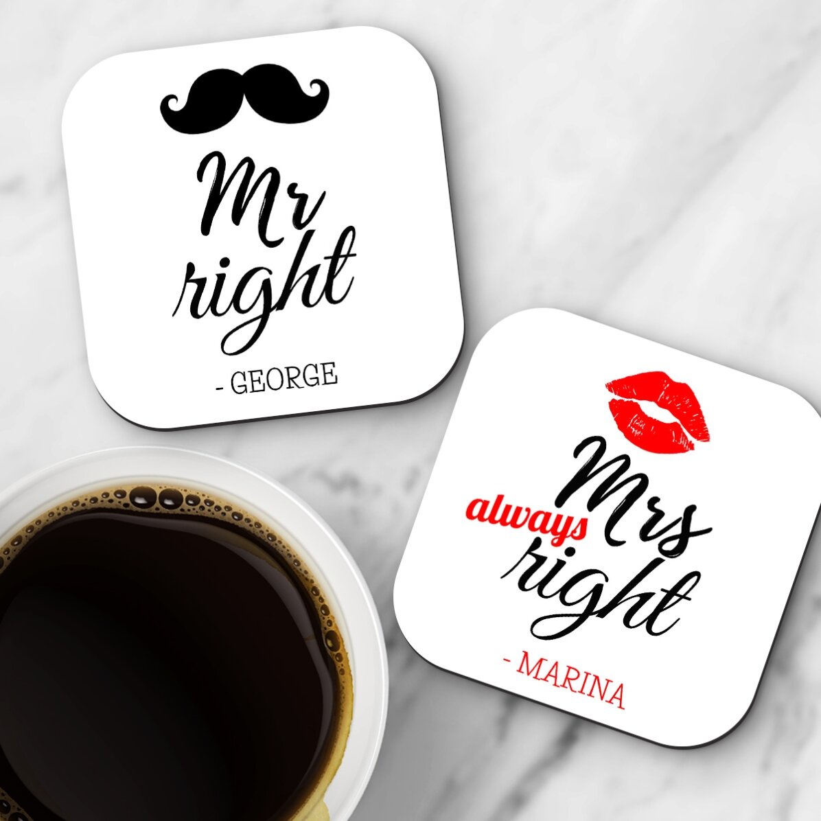 Sada 2 podtácků s vlastním textem – Mr and Mrs Right