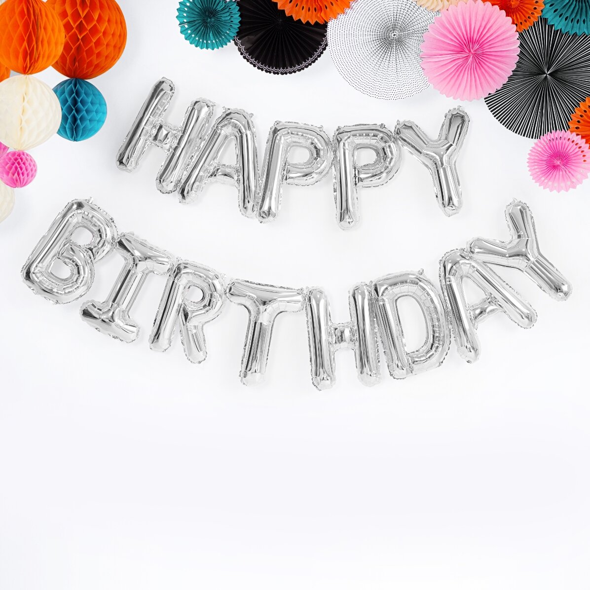 Sada balónků – Happy Birthday, stříbrné