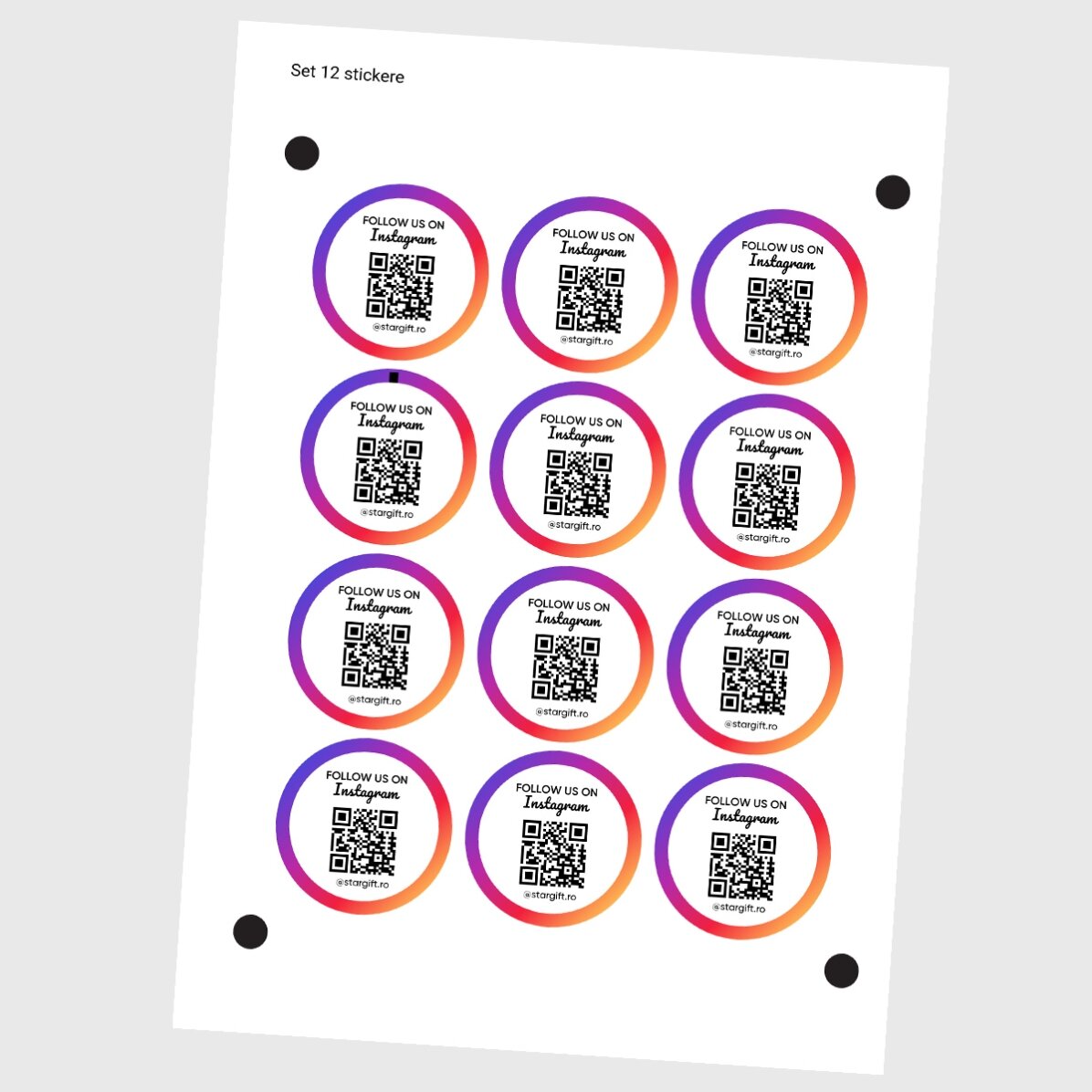 Sada 12 kulatých samolepek (samolepicích štítků) o průměru 5 cm s vlastním textem a QR kódem – V