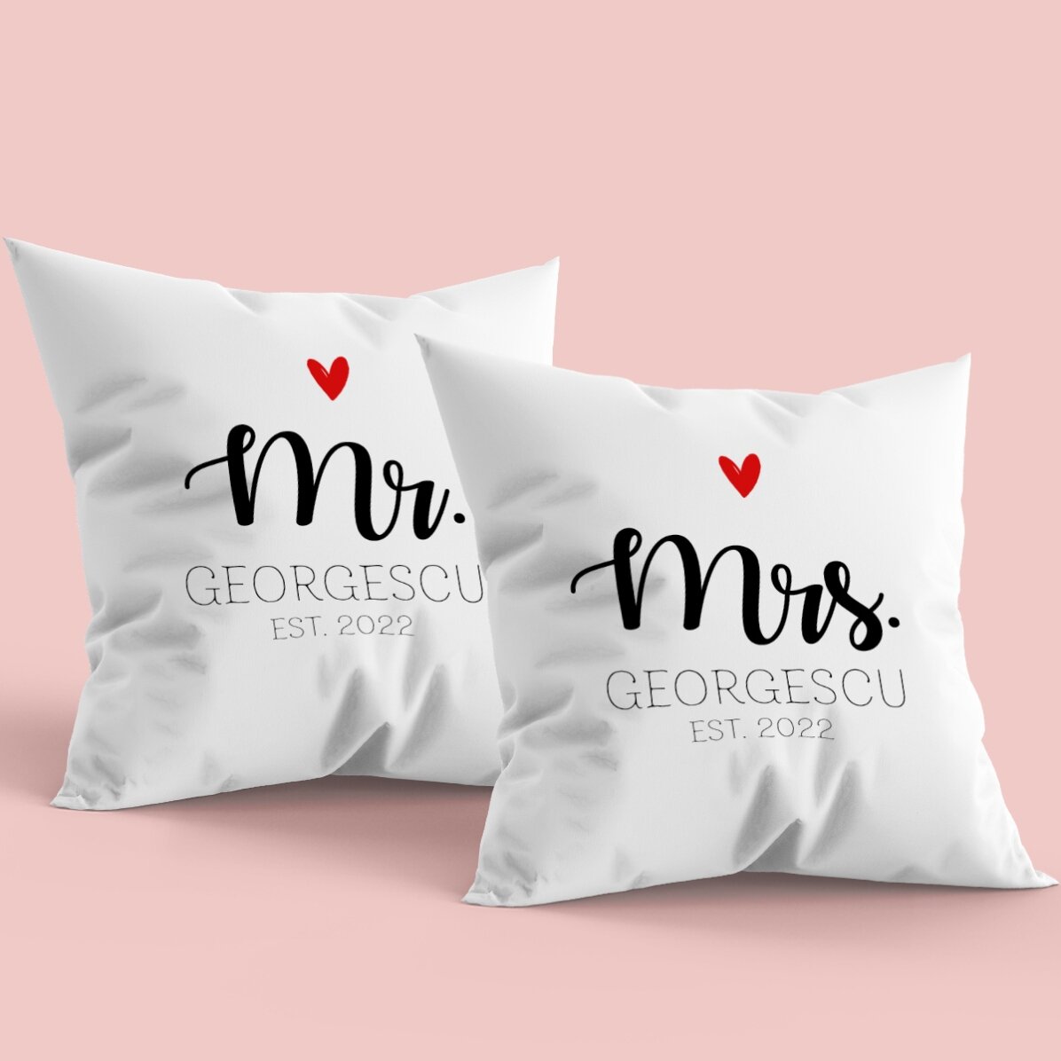 Sada 2 polštářů s vlastním textem – Mr & Mrs
