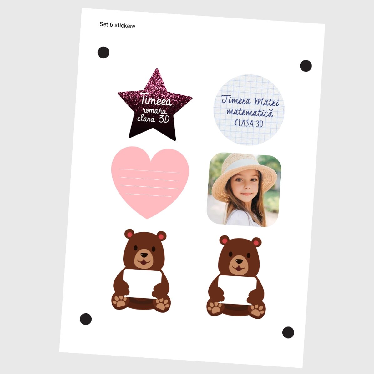Sada 6 samolepek (samolepicích štítků) s vlastním potiskem pro školu – Cute