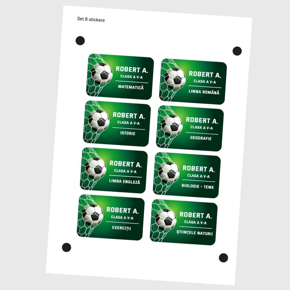 Sada 8 samolepek (samolepicích štítků) na míru pro školu – Fotbal