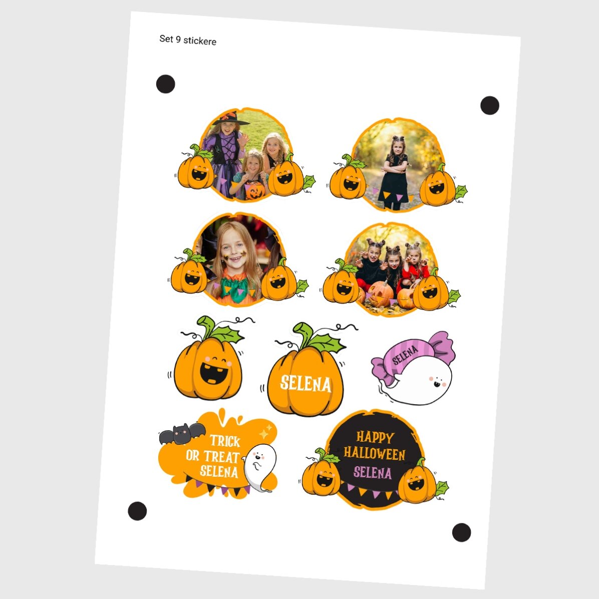 Sada samolepek (samolepicích štítků) s vlastními fotografiemi a textem – Halloweenové dýně