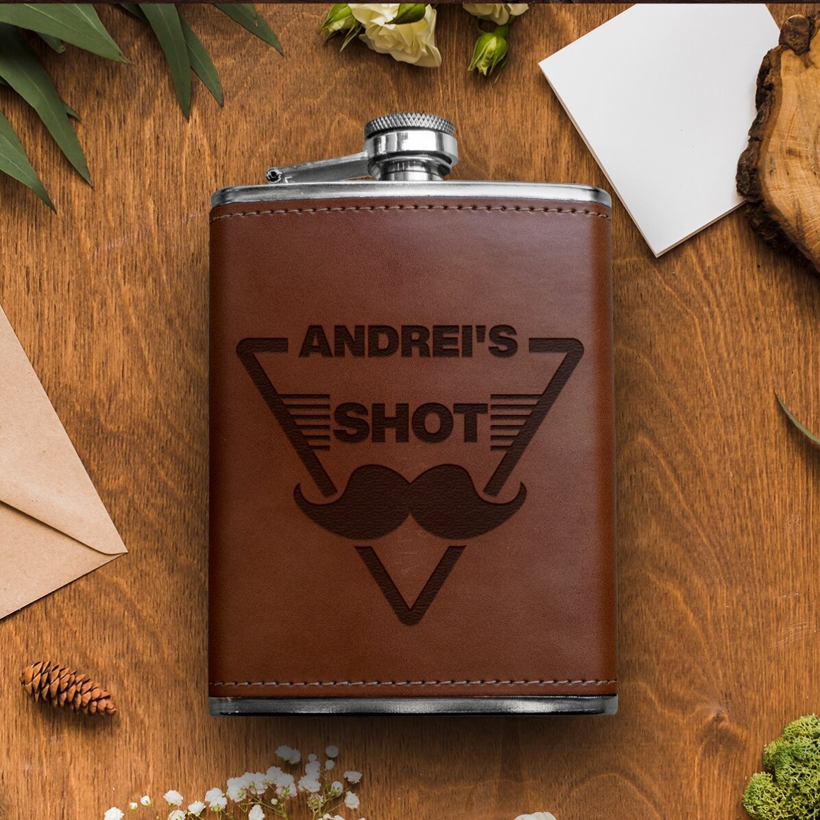 Personalizovaná kapesní sklenička potažená kůží – Shot