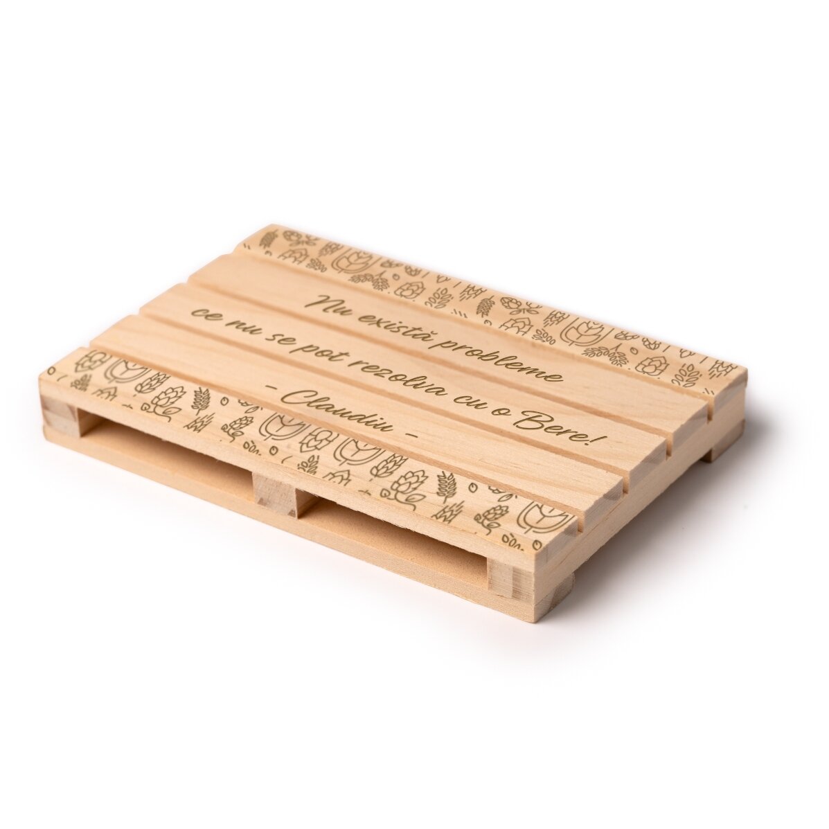 Personalised pallet-shaped coaster with text - Beer is the solution