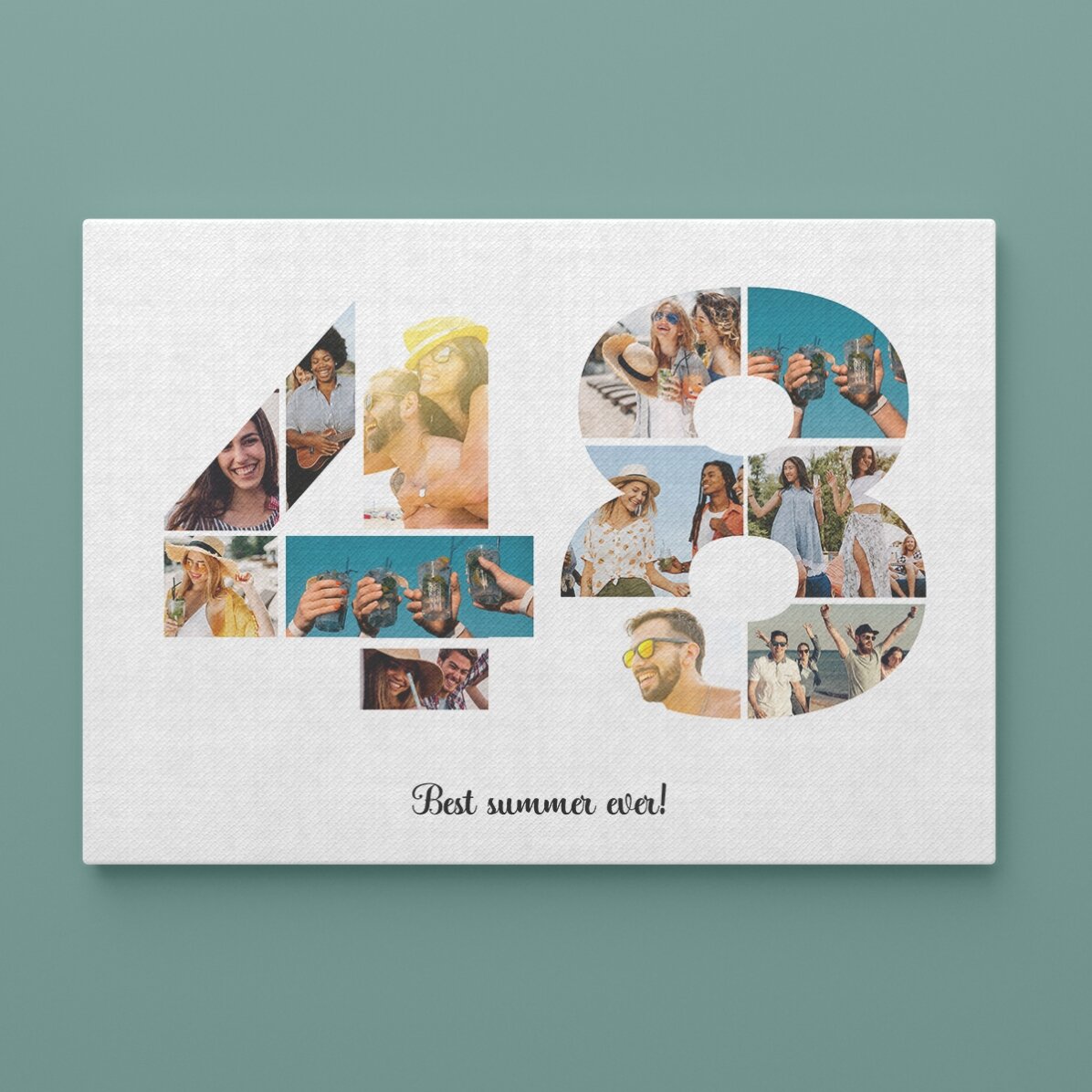 Personalised landscape canvas with 12 photos, model number 48, and text message