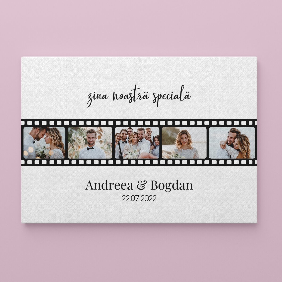 Personalizovaný obraz na šířku s 5 fotografiemi a textem – náš výjimečný den