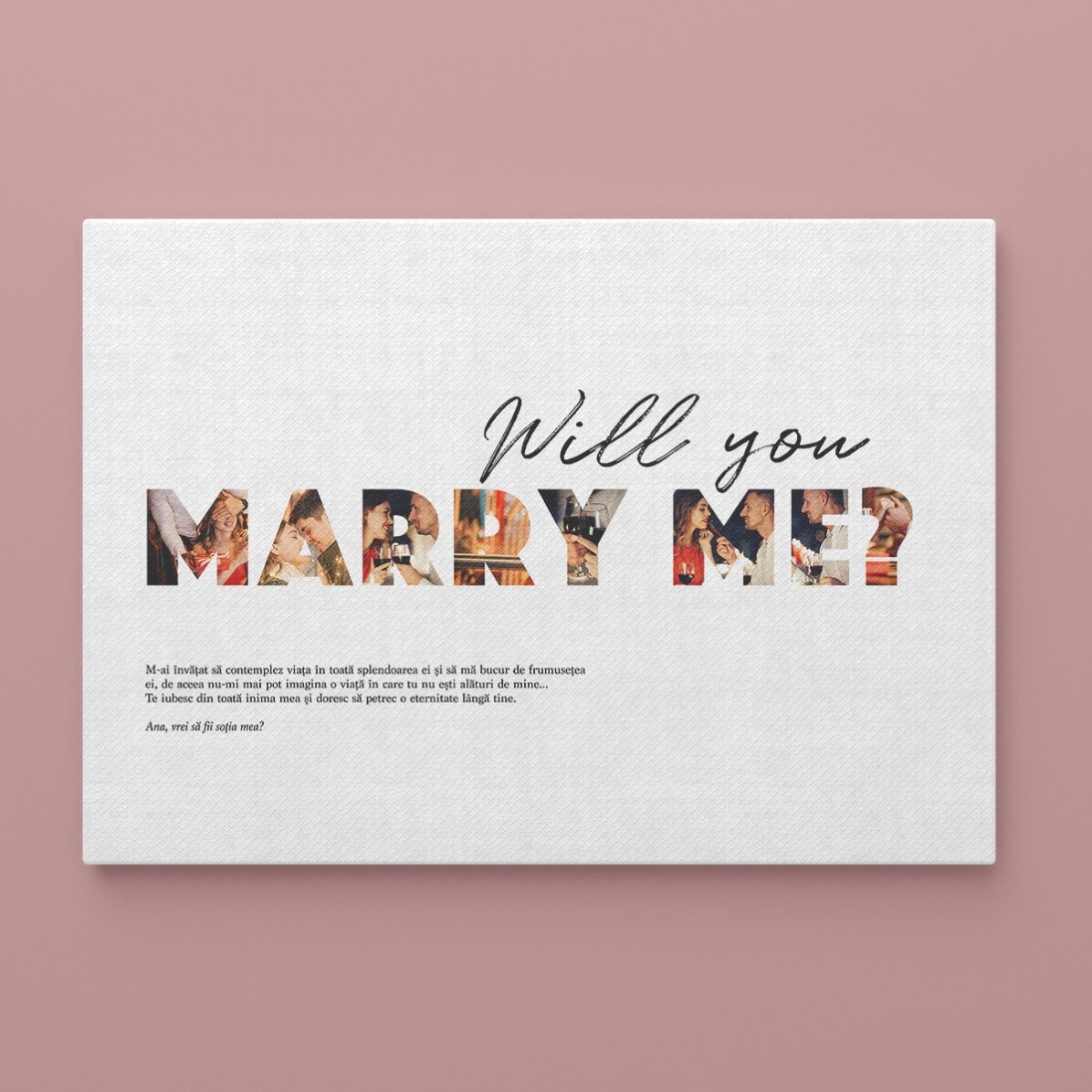 Personalizovaný obraz na šířku s 8 fotografiemi a textem – „Will you marry me?“