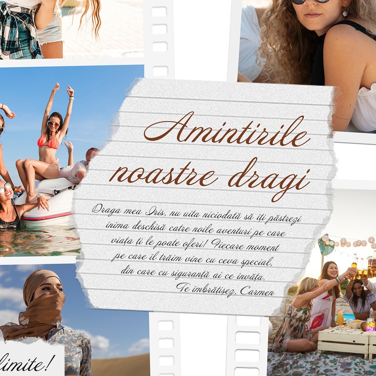 Personalizovaný obraz na šířku s fotografiemi a textem – Fotografie na filmu