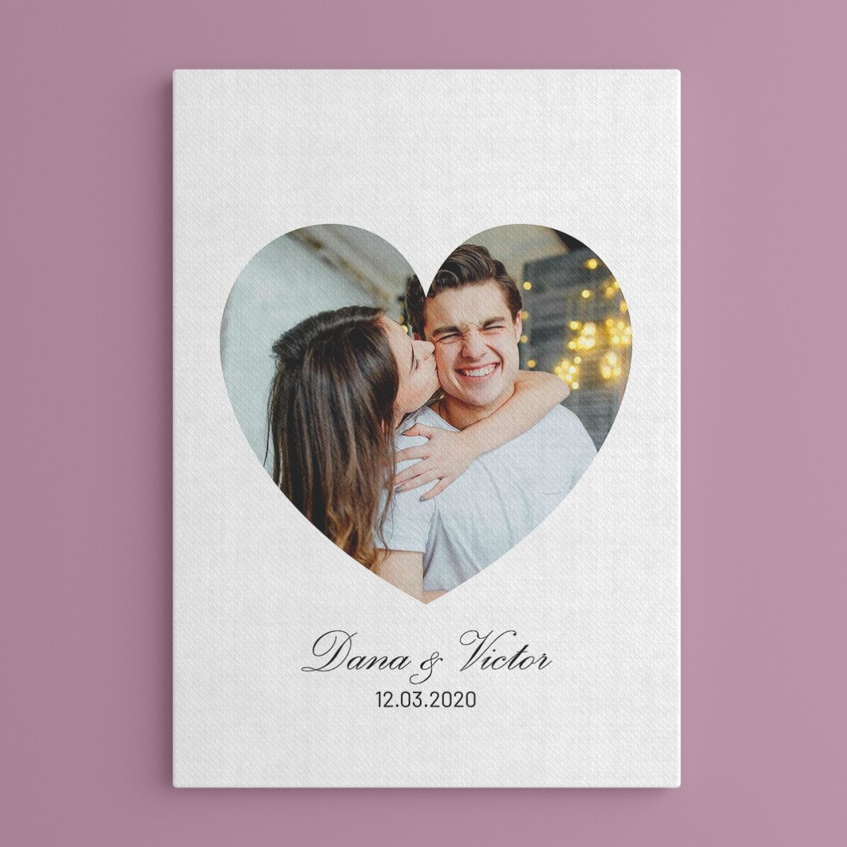 Personalizovaný obraz s fotografií ve tvaru srdce a nápisem – Miluji tě!