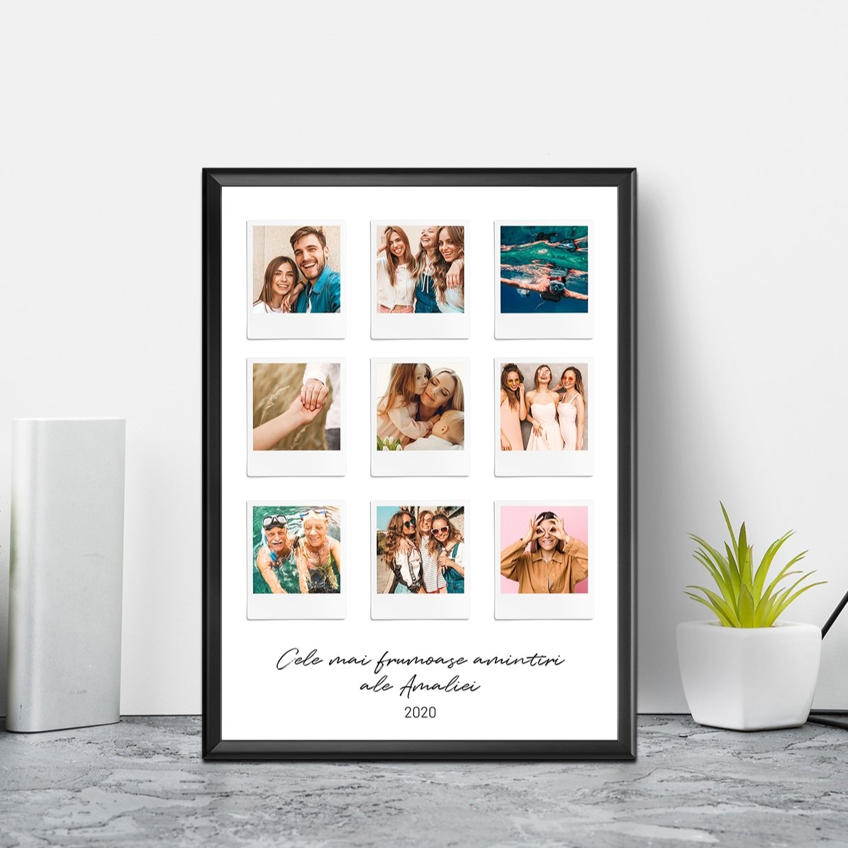 Personalizovaný obraz s textem a 9 fotografiemi ve stylu Polaroid – Nejkrásnější okamžiky