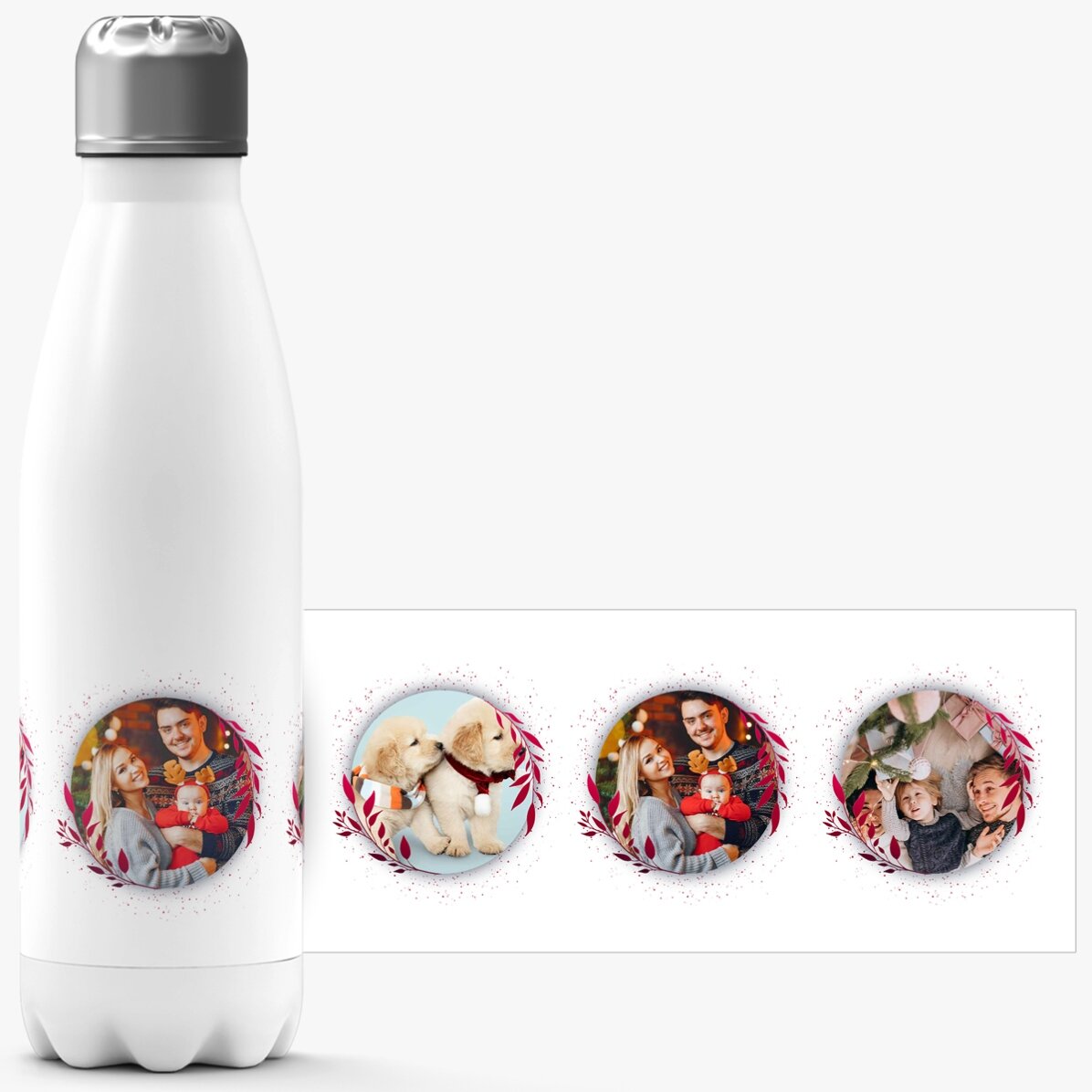 Termoska s bílým dnem, personalizovaná třemi fotografiemi – White Christmas