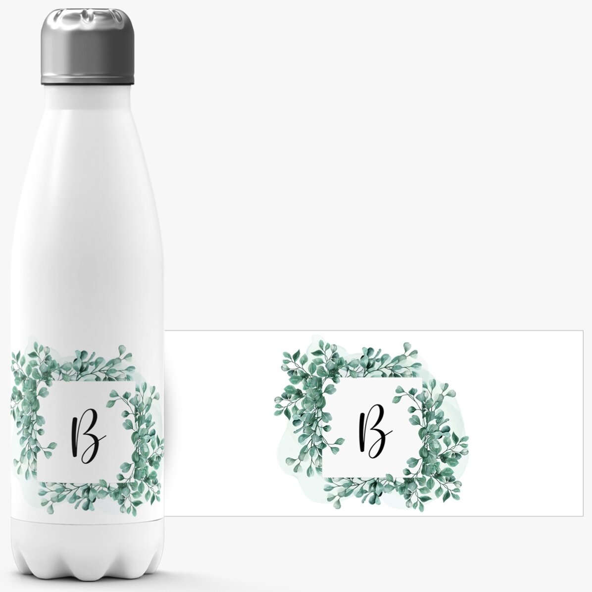 Termoska s bílou základnou, personalizovaná iniciálou