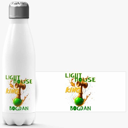 Termoska s bílou základnou s vlastním textem – Lighthouse King