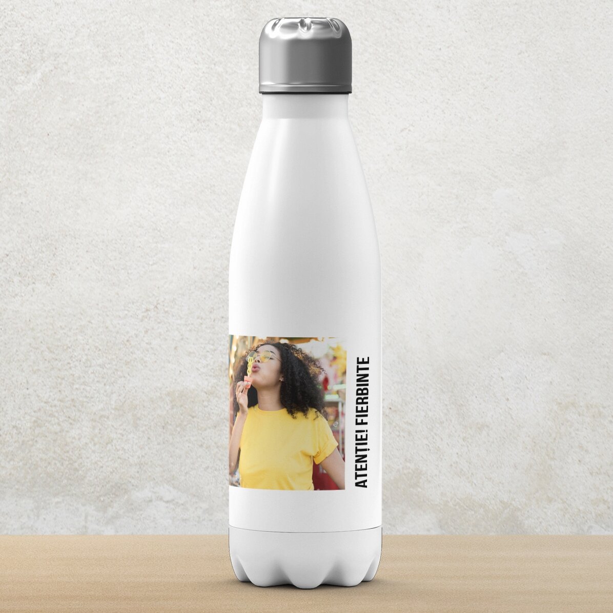 Termoska s bílým dnem, personalizovaná fotografií a textem