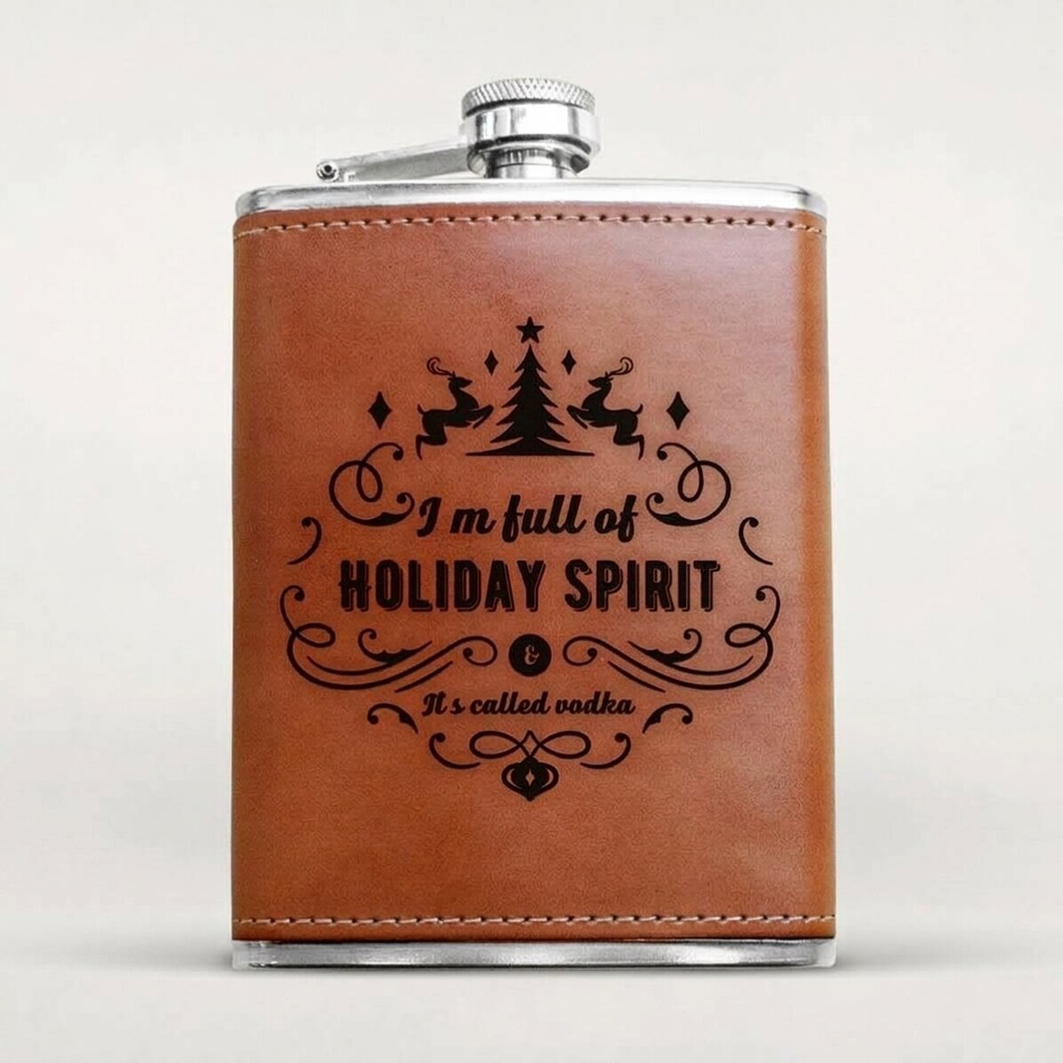 Personalizovaná kapesní sklenička potažená kůží – Holiday Spirit