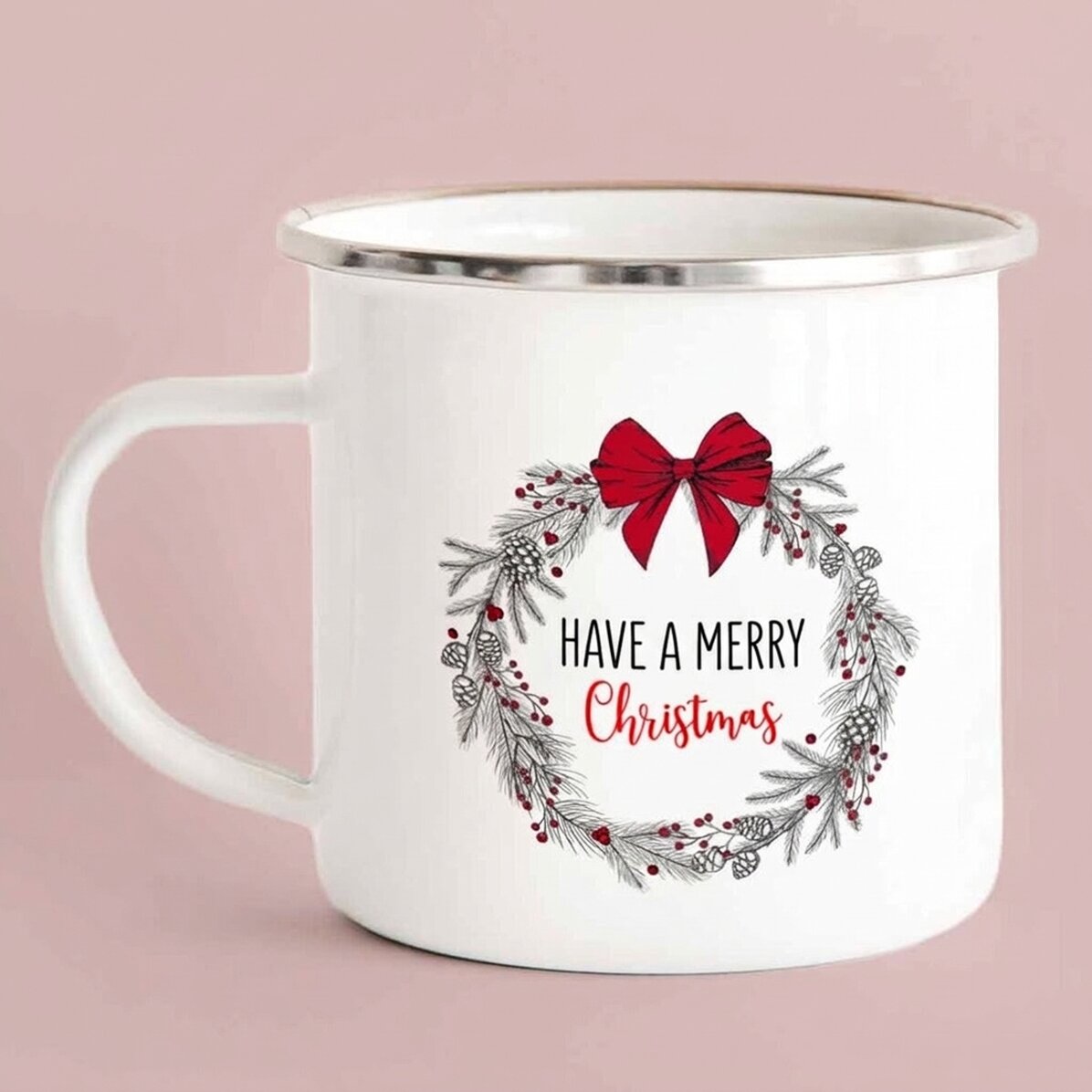 Smaltovaná kovová konvice s nápisem – Jolly Christmas