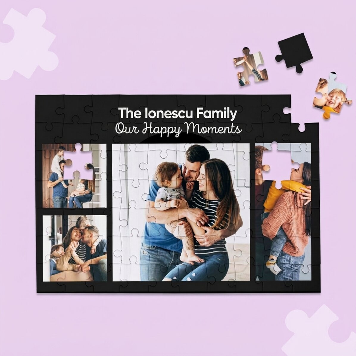 Personalizované puzzle se 4 fotografiemi a textem, 28 × 19 cm