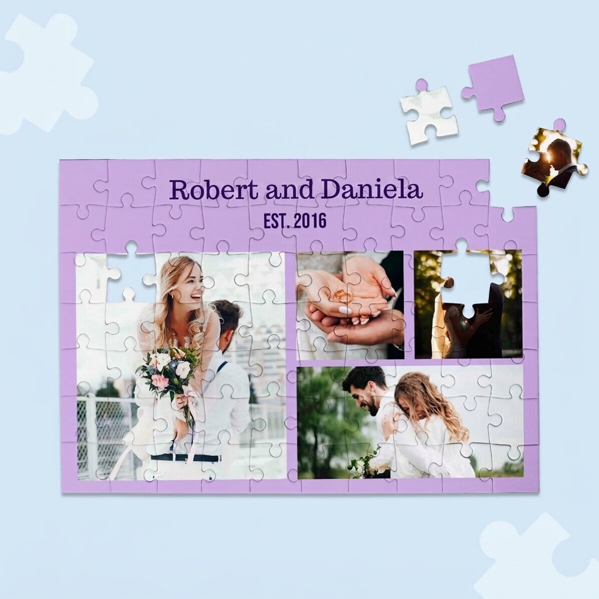 Personalizované puzzle se 4 fotografiemi a textem, 28 × 19 cm – Sweet memories