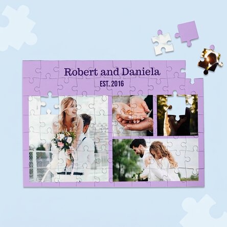 Personalizované puzzle se 4 fotografiemi a textem, 28 × 19 cm – Sweet memories