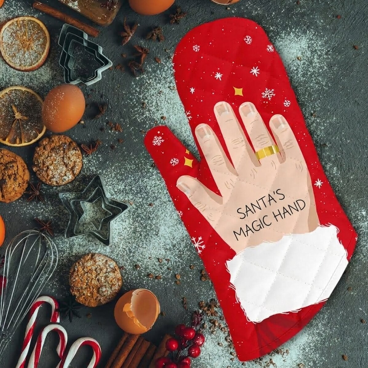 Kuchyňská rukavice s vlastním textem – Čarovná ruka Santy