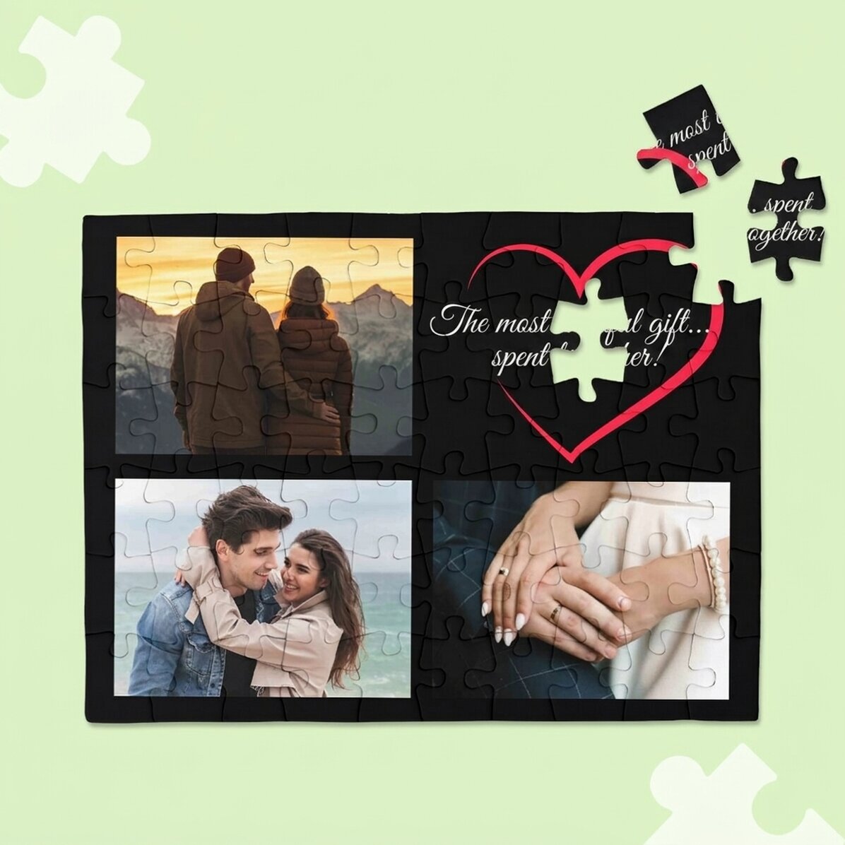 Personalizované puzzle se 3 fotografiemi a textem, 20 × 15 cm – In love